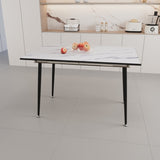 47" expandable to 63" inch MDF square white marble patterned dining table, modern industrial kitchen 96007210
