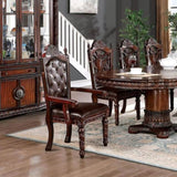Traditional 2pcs Arm Chairs Brown Cherry Solid wood Dark Brown Leatherette Seats Tufted Back Formal B011P234704