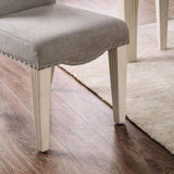 Transitional Style Antique White Frame Set of 2pc Side Chairs Gray Fabric Parson Chair Camel Back B011P208978