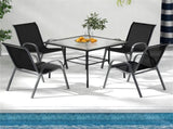 Black 2 Pack Stackable Patio Dining Chairs, Ergonomic Steel Frame Breathable Fabric Outdoor Chairs 20857821