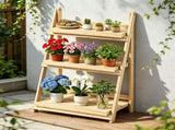 3-Tier Ladder Plant Stand, Foldable Fir Wood Flower Pot Rack with A-Shaped Reinforced Structure, 87306280