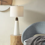 ZUN Triangular Ceramic and Wood Table Lamp B03596586