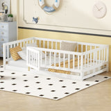 Twin Size Floor Bed, Floor Bed with Fence and Door, Kids Bed Twin Size, Wood W1820P231585