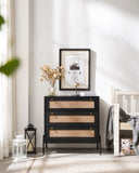 ZUN Rattan Storage Cabinet with 3 Large Drawers, Boho Mid-Century Wooden Nightstand Drawer Dresser, W1801P182002