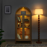 A high arched storage cabinet with a lamp, a modern retro-style wooden storage cabinet with 22213549