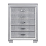 Glamourous Silver Finish 1pc Chest of 5x Dovetail Drawers Faux Alligator Embossed Fronts Bedroom B01156436