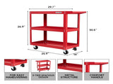 Tool Dorm Utility Service Cart, 3 Shelf 200LBS Heavy Duty Steel Rolling Utility Cart, Medium Lipped 62022600