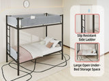 Iron Twin Bunk Bed with Removable Linen Storage Pockets, Convertible into Two Beds, Space-Saving W1935P534748