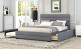 ZUN Queen Upholstered Platform Bed with Twin Size Trundle and Two Drawers,Grey 43440254