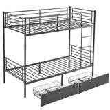 Twin Over Twin Convertible Bunk Bed with 2 Storage Drawers, Metal Bunk Bed Can be 03534327