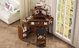 Corner Vanity Desk Set with Storage Cushioned Stool and Charging Station, Triangle Makeup Desk with 79371575