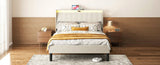 Twin Size Platform Bed Frame with Fabric Headboard and Wooden Slats Support, Fully W2889P272594