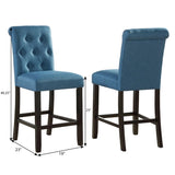 ZUN Leviton Solid Wood Tufted Asons Counter Height Stool, Set of 2, Blue T2574P165114