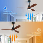 ZUN 52 Inch Wooden Ceiling Fan With 3 Solid Wood Blades Remote Control Reversible DC Motor With Led 99114376