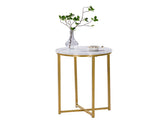 Round Side Table 404060cm, Cross Frame, Single Tier, Faux White Marble PVC Top, Gold Powder Coated 36514617