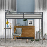 ZUN Twin Metal Loft Bed with Desk, Ladder and Guardrails, Loft Bed for Bedroom, Silver MF286452AAN