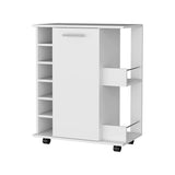 Newport Bar Cart with Casters, 6-Built In Rack and 2 Open Shelves B128P176154