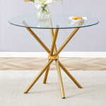 ZUN Round clear glass dining table with a unique shape for 4-6 people, with ring-shaped gathered gold W1151P208338