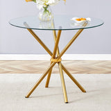 ZUN Round clear glass dining table with a unique shape for 4-6 people, with ring-shaped gathered gold W1151P208338