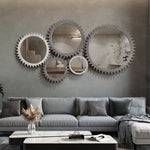 ZUN Vintage 42'' x 42'' Wood Round Hanging Gear Shape Heavy Decorative Mirror For Bathroom Living Room W1445P171996