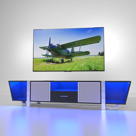 ZUN TV Console with Large Storage Cabinets, Biplane Shape Design LED TV Stand with Remote Control, W1701P164320