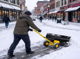 36" x 18" Manual Snow Pusher with T-Handle, Black Blade, Yellow Shaft & Yellow Wheel Hub, Iron 78540796