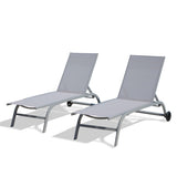 ZUN Chaise Lounge Outdoor Set of 2, Lounge Chairs for Outside with Wheels, Outdoor Lounge Chairs with 5 W1859109844