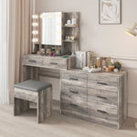 ZUN Large Makeup Vanity with Lights, Vanity Table with Charging Station, Vanity Desk with Mirror and 10 58924769