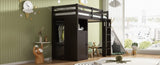 ZUN Twin Loft Bed with Wardrobe, Storage Shelves and Ladder, Espresso 46254892