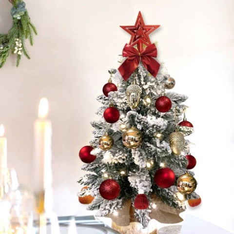 ZUN 22in Tabletop Christmas Tree with Light Artificial Small Mini Red Christmas Decoration with Flocked 04437237