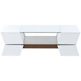 ZUN ON-TREND 6mm Glass-Top Coffee Table with Open Shelves and Cabinets, Geometric Style WF299270AAK