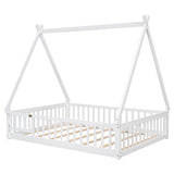 Full Tent-shaped Floor Bed, with Guardrails, Slats, Door ,White W504119507