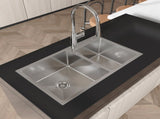Stainless Steel Kitchen Sink, 32x19 Double Bowl in Brushed Nickel, Overmount Handmade Sink, with 04997496