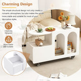 ON-TREND Mobile End Table with lockable wheels, Cream Style Side Table with Storage Drawer, 11.8inch N721P191983K