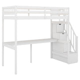 ZUN Twin Size Loft Bed with Storage Staircase and Built-in Desk, White 91750242