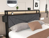 LED Queen Bed Frame, Storage Headboard with Charging Station, Solid and Stable, Noise Free, No Box W2129P262891