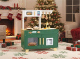 Green Kids Play Kitchen with Realistic Faucet & Ice Dispenser, Anti-Tipping Pretend Cooking Set for 02084260