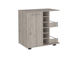 Bar Cart, Four Casters, Single Door Cabinet, Two External Shelves, Light Gray B097133078