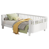 Twin Size Wood Platform Bed for Kids, Wood Low Profile Twin Bed with Rails for Girls and Boys, White W2593P296772