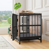 ZUN Dog Crate Furniture, Wooden Dog Crate Table, 27.48" Dog Kennel with 2 Slidings and Thick Iron 38329182