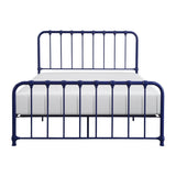 Metal Bed Blue Finish Queen Platform Bed 1pc, Bed in a Box B011P265590