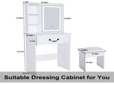 Modern Mini Dressing Table with LED-lit Mirror & Hidden Storage,Includes Padded Stool,Adjustable 17689128