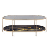 ZUN ACME Fiorella Coffee Table, Glass, Black Marble Paint & Gold Finish LV02222