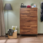 ZUN Walnut 5-Drawer Chest with Metal Legs B062P209027