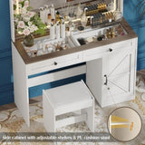 ZUN 43.3"Makeup Vanity Table, Makeup Table with Large Mirror and LED Light Strip, Brightness Adjustable, W2386P199478