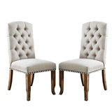 Set of 2 Ivory Fabric Upholstered Dining Chairs in Rustic Oak Finish B016P156824
