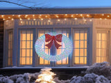 36in Pre-lit Outdoor Christmas Wreath Decoration, Lighted Metal Wreath with Red Bow, Remote Control 57008559