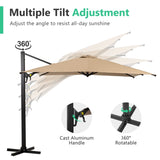 10 FT Cantilever Patio Umbrella 360&deg Rotation & Tilt Adjustment, Square Outdoor Offset Umbrella B082P195468