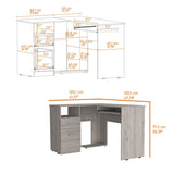 ZUN Light Grey 2-Drawer 1-Shelf L-Shaped Computer Desk B06280386