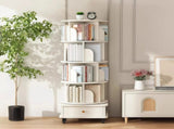 5 Tier Rotating Bookshelf, 360&deg Display Round Spinning Bookshelf with Wheels and Drawer, 05327694